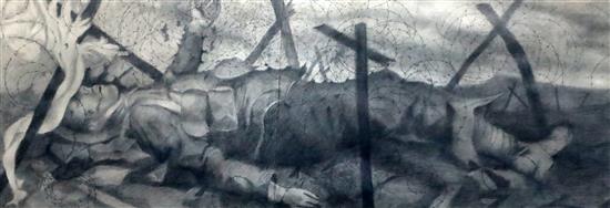 Gerald R. Jarman (British, 1930-2014) WW1 Series; Dead in Barbed Wire 25.5 x 69in.